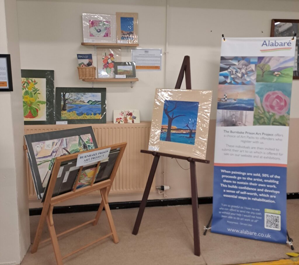 Display of paintings and drawings created by Burnbake Prison Art Project